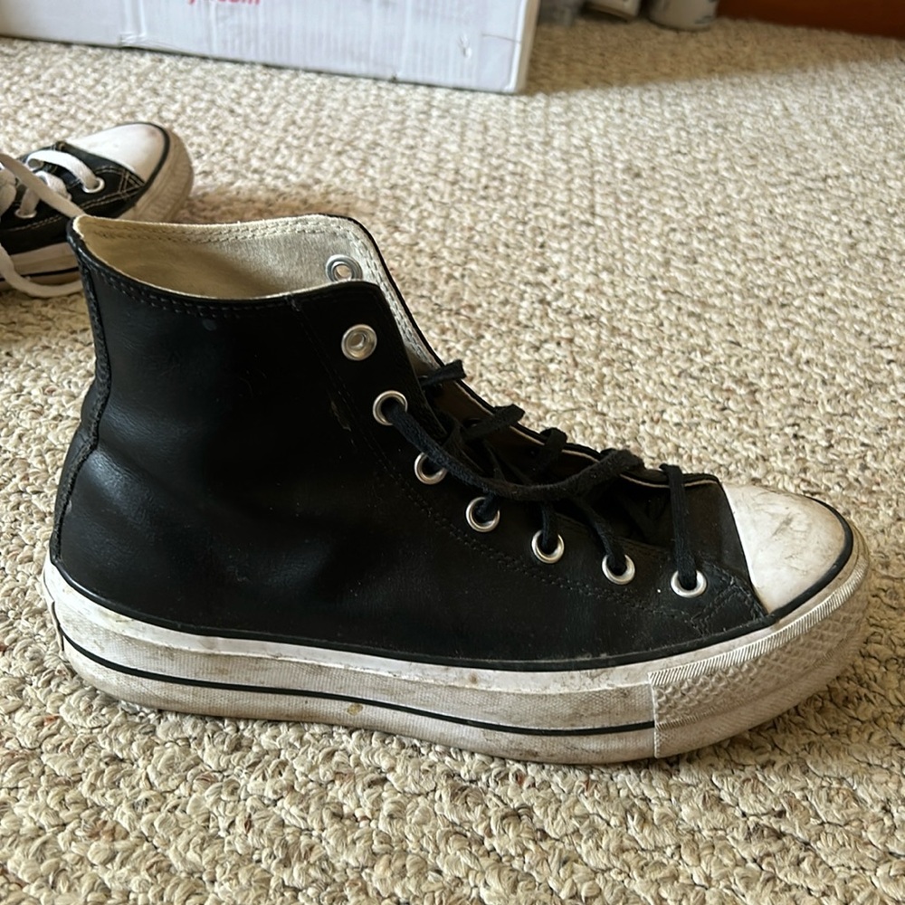 black leather platform converse